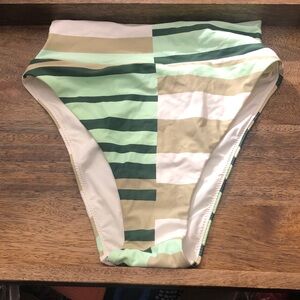Aerie Green and Tan Striped Swim Bottom